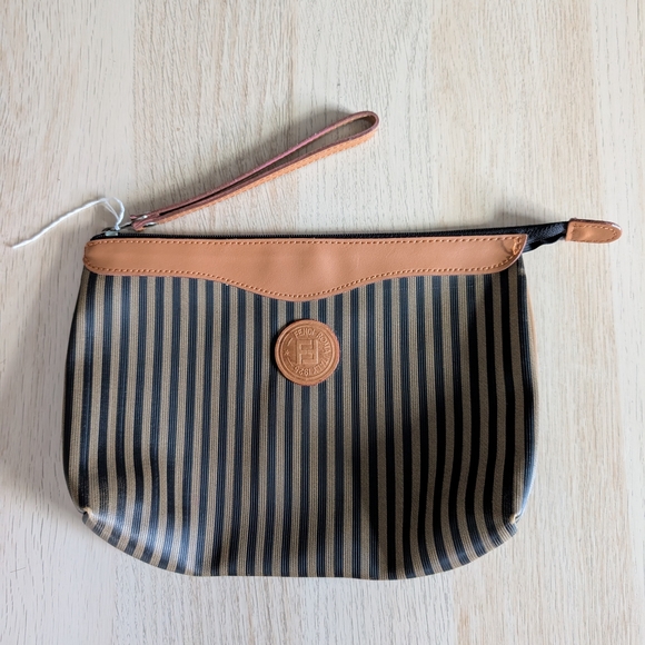 Fendi Black and Tan Striped Pouch - Picture 1 of 8